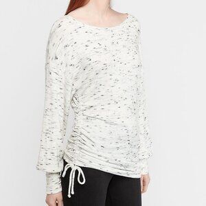 Express Supersoft Ruched Tunic Top Black & White Knit Long Sleeves